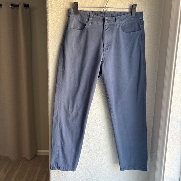 Pact Pants - Pact Womens M Ankle Pant Organic Cotton Blue Straight Leg Stretch Sustainable